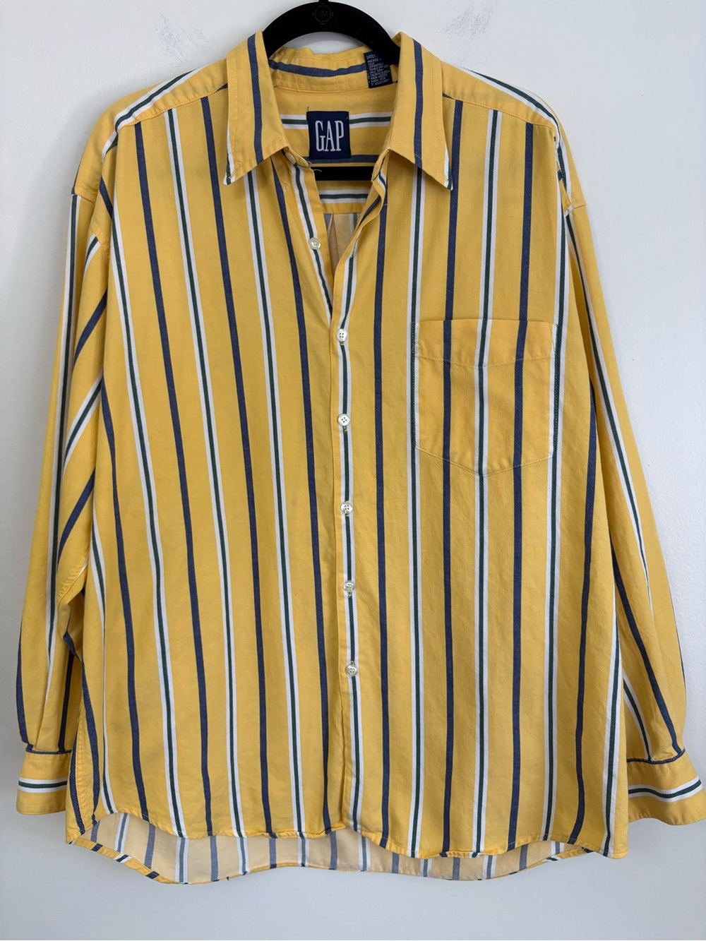 Vintage 90s GAP Yellow Striped Long-Sleeve Button-Down Shirt Y2K Sz XL